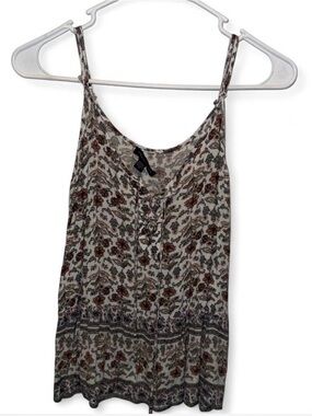 American Eagle Outfitters Floral Lace-Up Camisole - Cream, Brown, Green